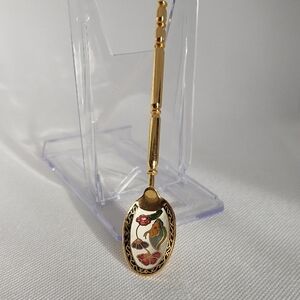 Cloisonne Goldtone Floral Butterfly Spoon